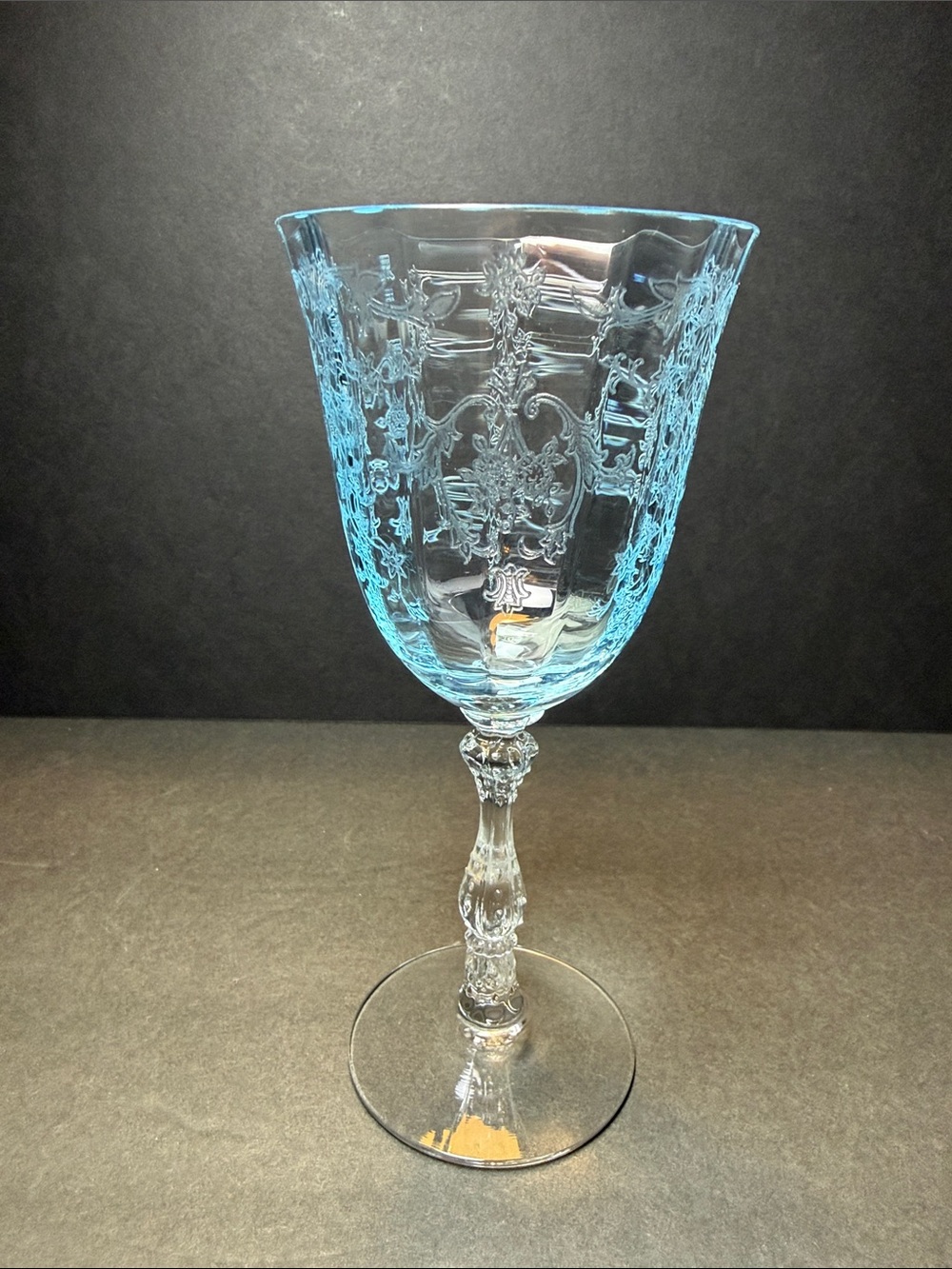 Lenox Navarre Blue Etched Wine Glass 6 1/2”